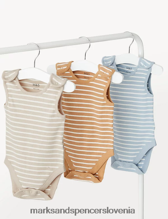 3pk bombažni bodi s črtami multi Marks & Spencer oblačila dojenček 6T8F6X7483
