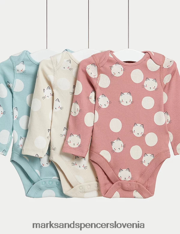 3pk bombažni bodiji z mačjimi pikami multi Marks & Spencer oblačila dojenček 6T8F6X7607