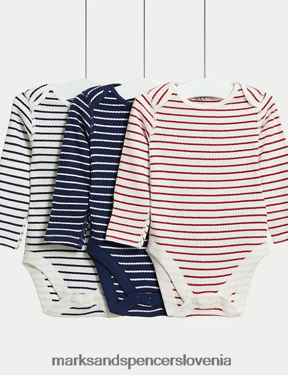 3pk črtasti bodi iz čistega bombaža indigo mešanica Marks & Spencer oblačila dojenček 6T8F6X7298