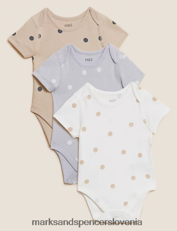 Bodi s pikčastim potiskom iz čistega bombaža 3pk multi Marks & Spencer oblačila dojenček 6T8F6X7581