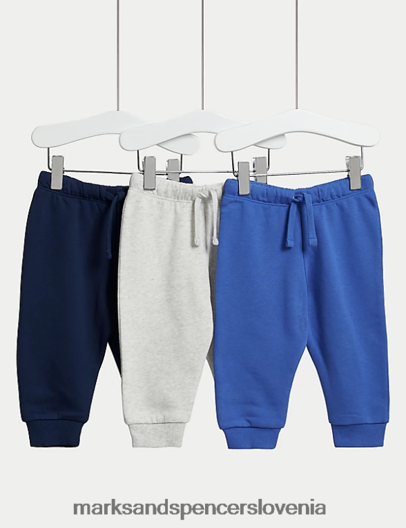 3pk bombažne joggerje modra mešanica Marks & Spencer oblačila dojenček 6T8F6X7231