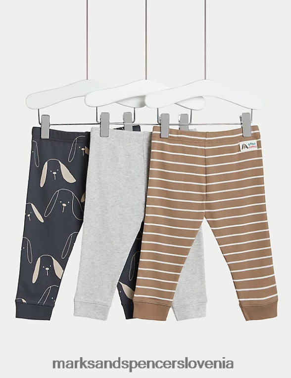 Rebraste joggerje iz čistega bombaža 3pk multi Marks & Spencer oblačila dojenček 6T8F6X7316