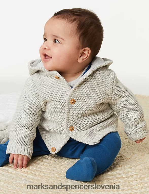 debela pletena jopica iz čistega bombaža sivi lapor Marks & Spencer oblačila dojenček 6T8F6X7619