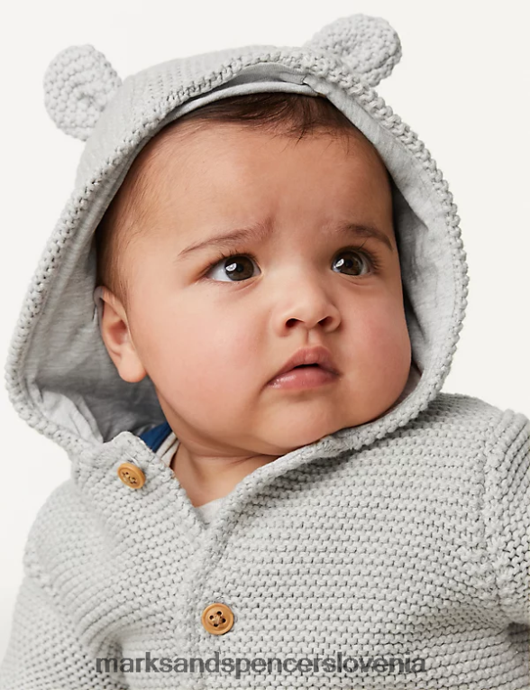 debela pletena jopica iz čistega bombaža sivi lapor Marks & Spencer oblačila dojenček 6T8F6X7619