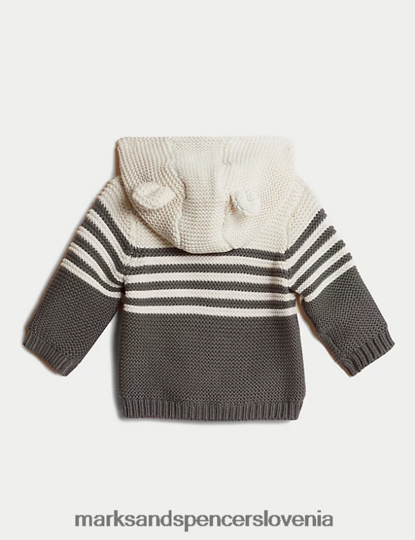 pletena debela črtasta jopica iz čistega bombaža mešanica oglja Marks & Spencer oblačila dojenček 6T8F6X7286