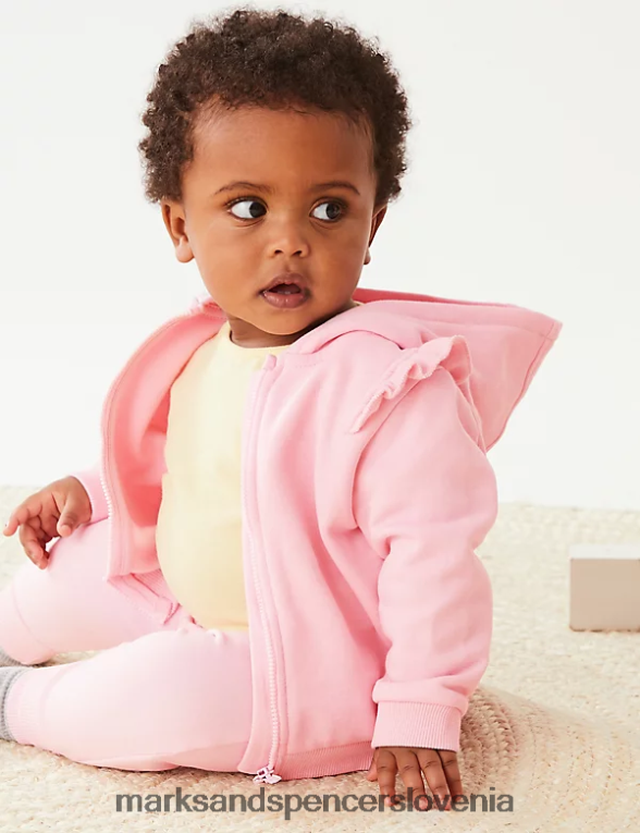 pulover s kapuco iz bogatega bombaža roza Marks & Spencer oblačila dojenček 6T8F6X7694