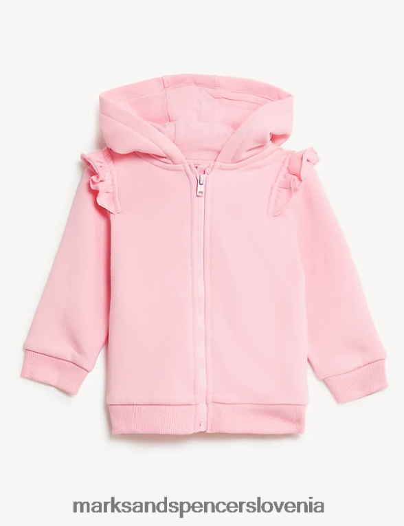 pulover s kapuco iz bogatega bombaža roza Marks & Spencer oblačila dojenček 6T8F6X7694