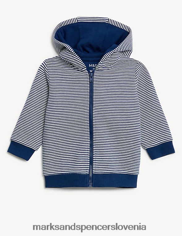 črtast pulover s kapuco in zadrgo indigo mešanica Marks & Spencer oblačila dojenček 6T8F6X7306