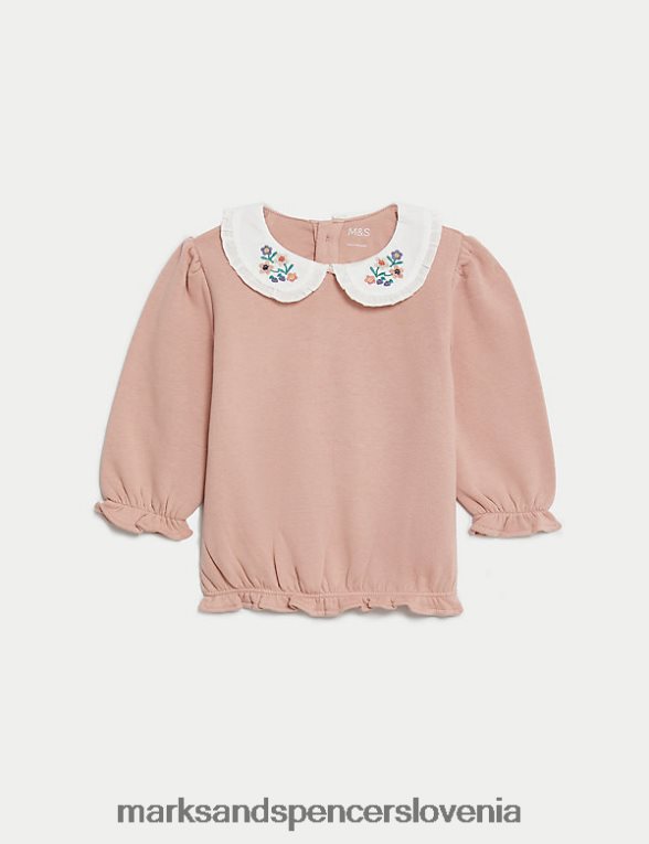 2-delna bombažna obleka s cvetličnim motivom roza mešanica Marks & Spencer oblačila dojenček 6T8F6X7624