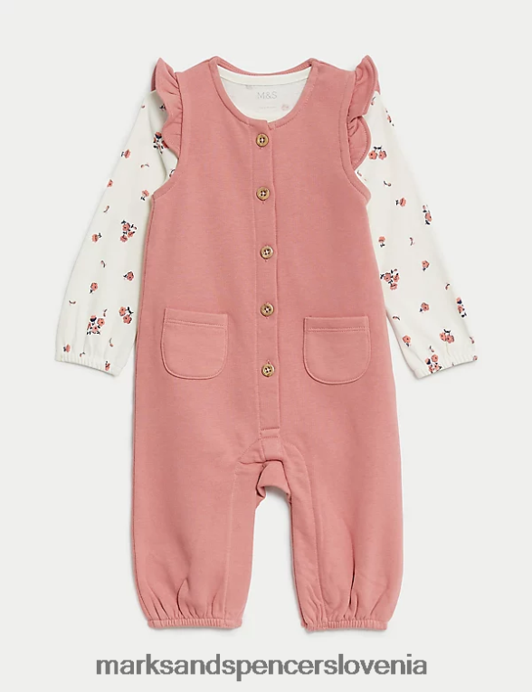 2-delna bombažna obleka s cvetličnim motivom roza mešanica Marks & Spencer oblačila dojenček 6T8F6X7667