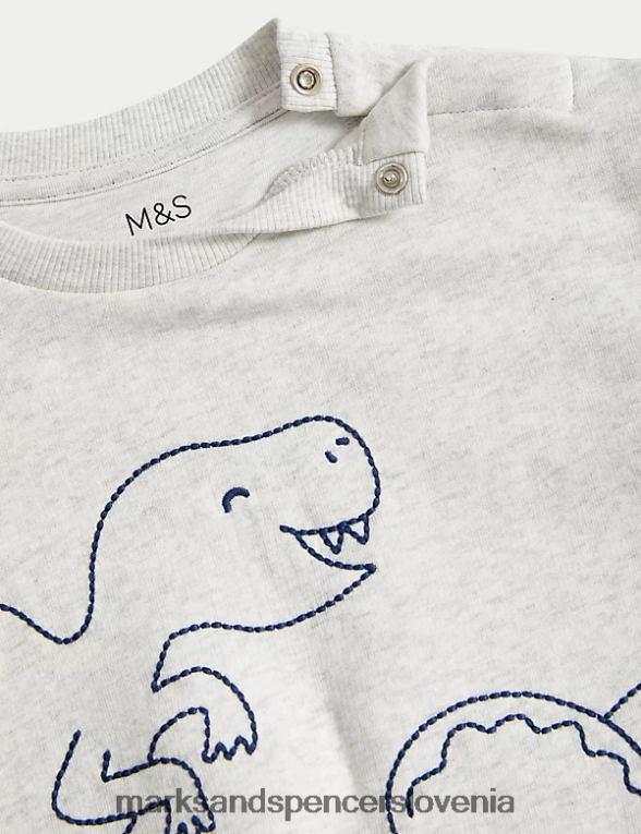 2-delna bombažna obleka za dinozavre sivi lapor Marks & Spencer oblačila dojenček 6T8F6X7274