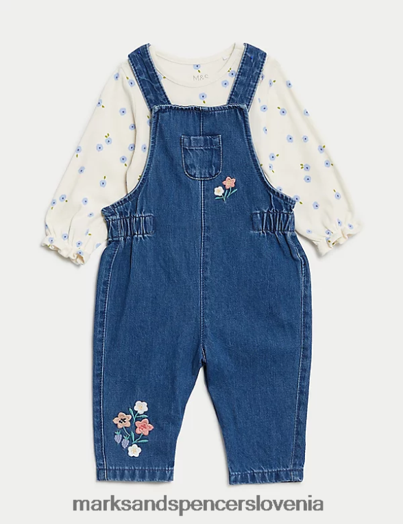2-delna obleka s cvetličnimi motivi iz čistega bombaža denim mix Marks & Spencer oblačila dojenček 6T8F6X7690