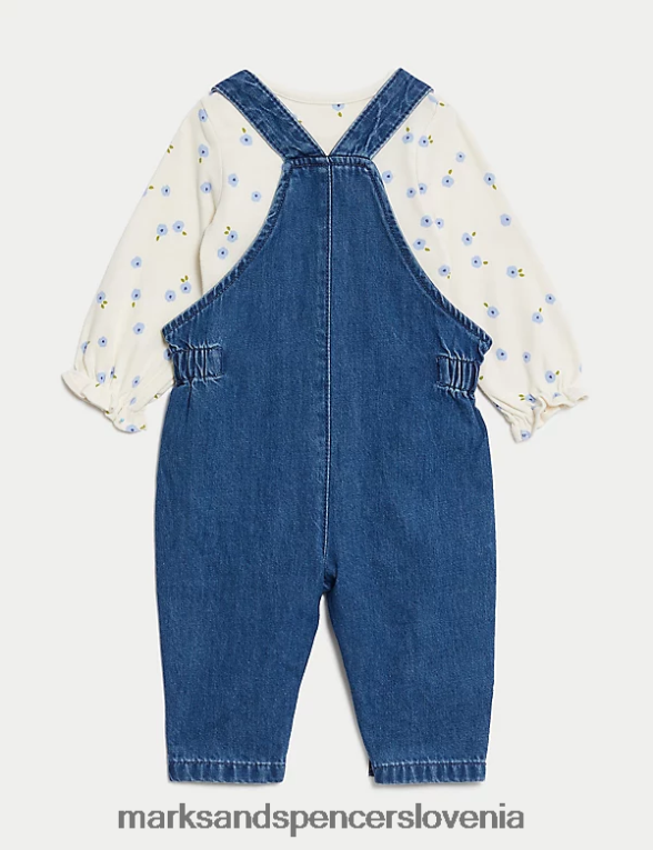 2-delna obleka s cvetličnimi motivi iz čistega bombaža denim mix Marks & Spencer oblačila dojenček 6T8F6X7690
