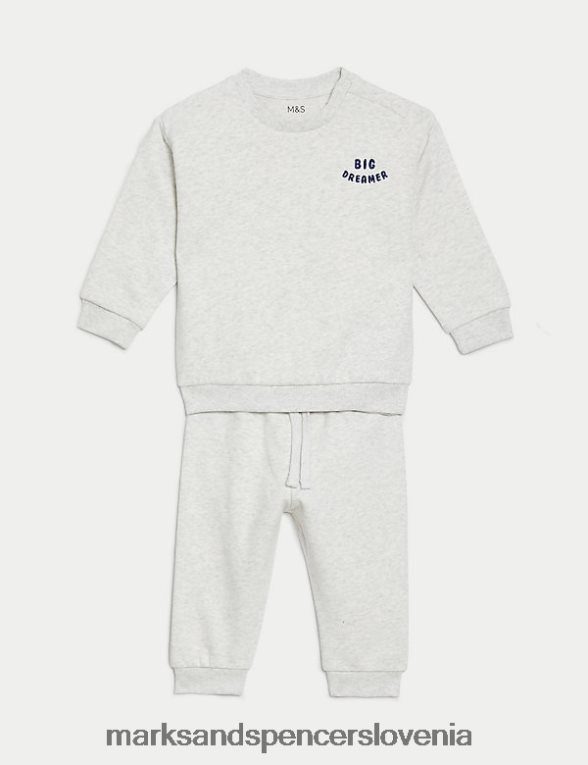 2-delni bombažni pulover in jogger obleka sivi lapor Marks & Spencer oblačila dojenček 6T8F6X7589