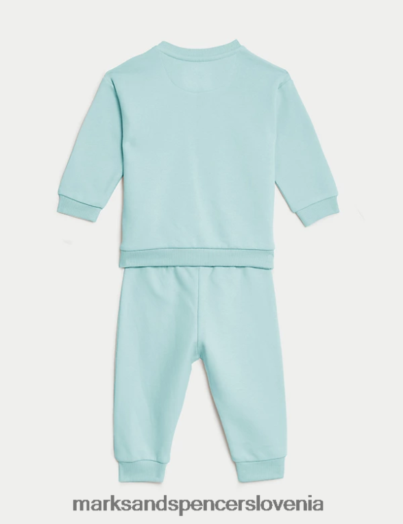 2-delni bombažni pulover in jogger obleka svetlo teal Marks & Spencer oblačila dojenček 6T8F6X7288