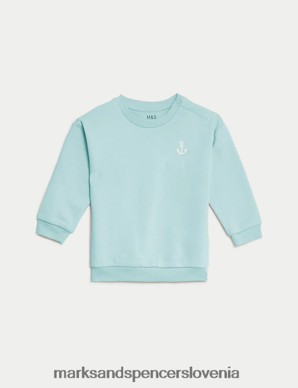2-delni bombažni pulover in jogger obleka svetlo teal Marks & Spencer oblačila dojenček 6T8F6X7288