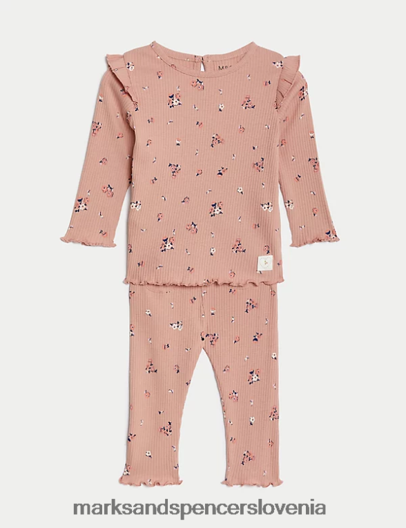 2 kosa zgornjega in spodnjega dela iz čistega bombaža roza Marks & Spencer oblačila dojenček 6T8F6X7662