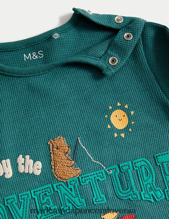 bombažna obleka s sloganom multi Marks & Spencer oblačila dojenček 6T8F6X7364