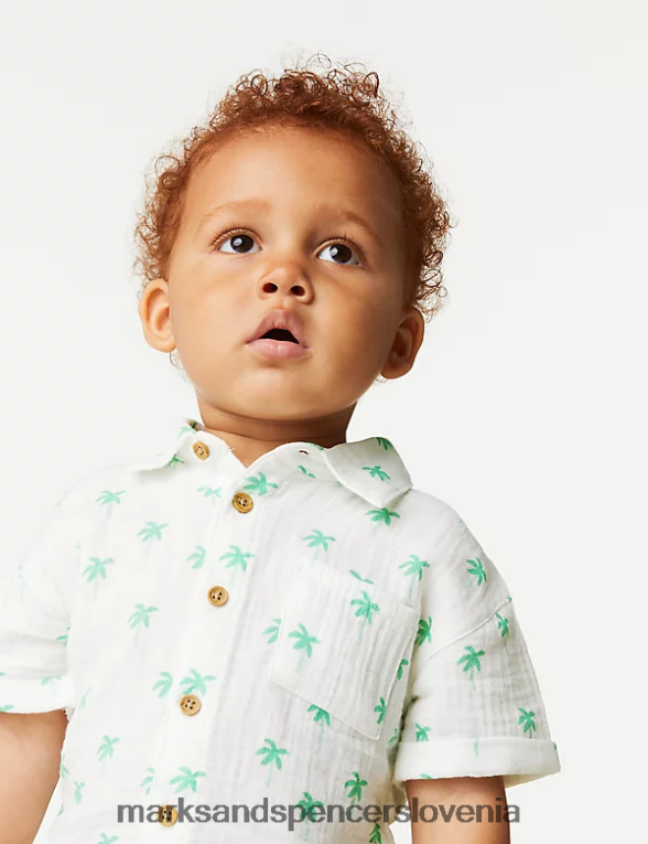 komplet srajce in kratkih hlač iz čistega bombaža bela mešanica Marks & Spencer oblačila dojenček 6T8F6X7558