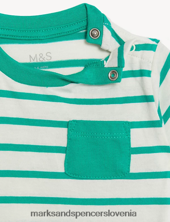črtaste hlače iz čistega bombaža zelena meta Marks & Spencer oblačila dojenček 6T8F6X7508