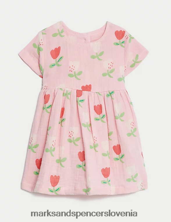 cvetlična obleka iz čistega bombaža roza mešanica Marks & Spencer oblačila dojenček 6T8F6X7627