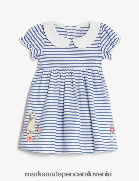 črtasta obleka Peter rabbit iz čistega bombaža modra mešanica Marks & Spencer oblačila dojenček 6T8F6X7670