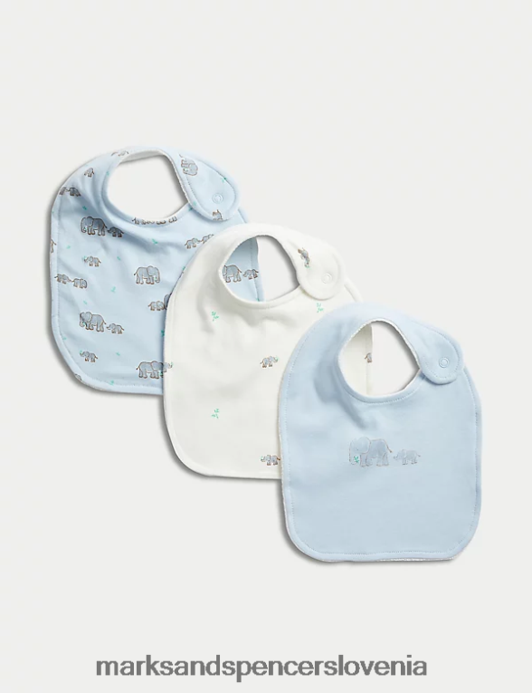3pk bombažni naprsniki s potiskom slončkov ledeno modra Marks & Spencer oblačila dojenček 6T8F6X7367
