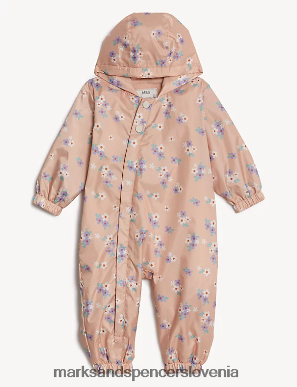 puddlesuit s kapuco s cvetličnim vzorcem roza mešanica Marks & Spencer oblačila dojenček 6T8F6X7693