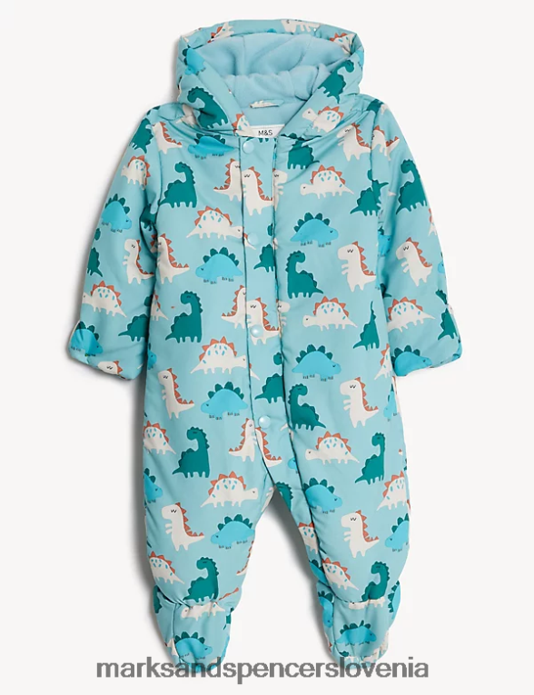 snežna obleka s potiskom dinozavrov s kapuco teal mešanica Marks & Spencer oblačila dojenček 6T8F6X7395