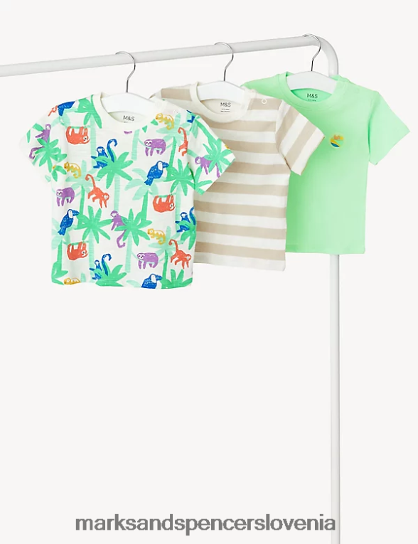 3pk majice s potiskom palme iz čistega bombaža svetlo modra Marks & Spencer oblačila dojenček 6T8F6X7536