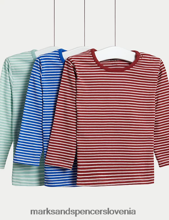 3pk majice s črtami iz čistega bombaža multi Marks & Spencer oblačila dojenček 6T8F6X7458