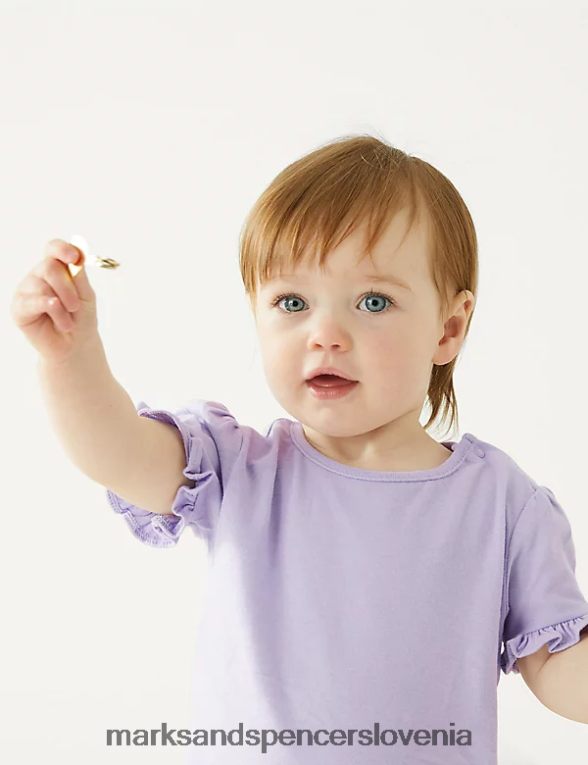 majica s kratkimi rokavi iz čistega bombaža lila Marks & Spencer oblačila dojenček 6T8F6X7771