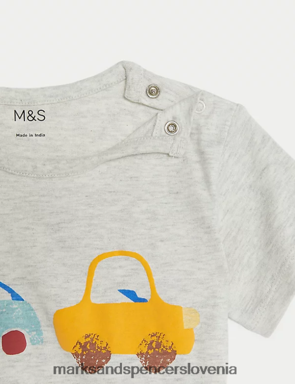 majica s potiskom avtomobila iz čistega bombaža sivi lapor Marks & Spencer oblačila dojenček 6T8F6X7230