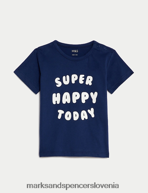 majica s sloganom super happy iz čistega bombaža indigo Marks & Spencer oblačila dojenček 6T8F6X7441