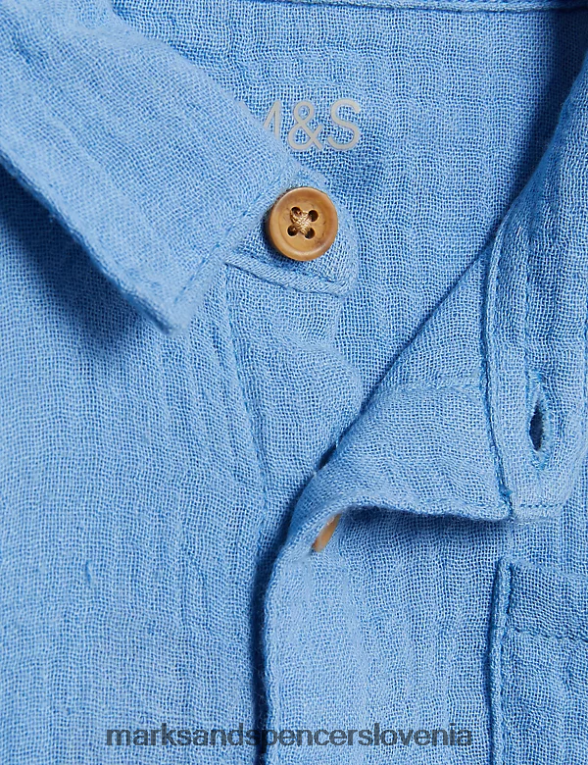 srajca iz čistega bombaža azurno modra Marks & Spencer oblačila dojenček 6T8F6X7515