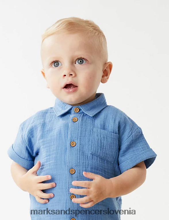 srajca iz čistega bombaža azurno modra Marks & Spencer oblačila dojenček 6T8F6X7515
