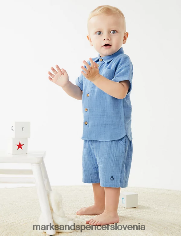 srajca iz čistega bombaža azurno modra Marks & Spencer oblačila dojenček 6T8F6X7515