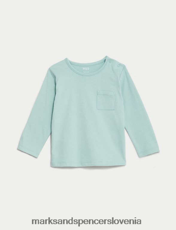 top iz čistega bombaža svetlo teal Marks & Spencer oblačila dojenček 6T8F6X7752