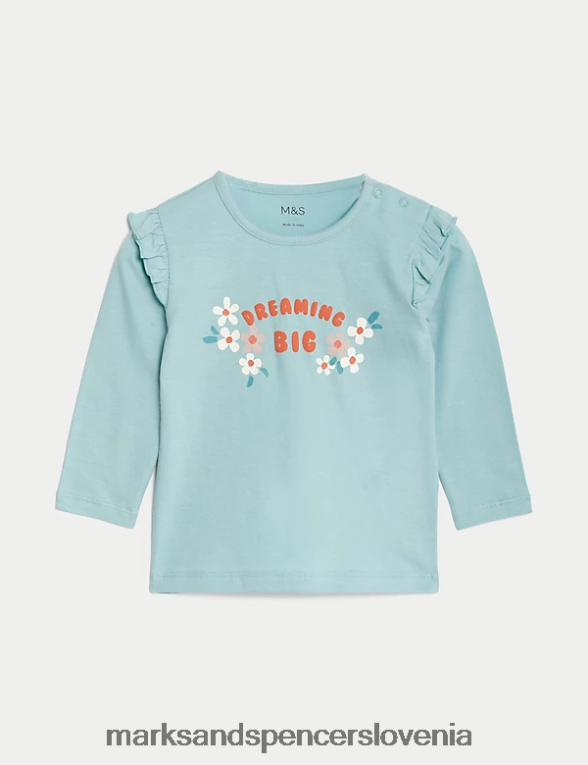 zgornji del s sloganom iz čistega bombaža svetlo teal Marks & Spencer oblačila dojenček 6T8F6X7679