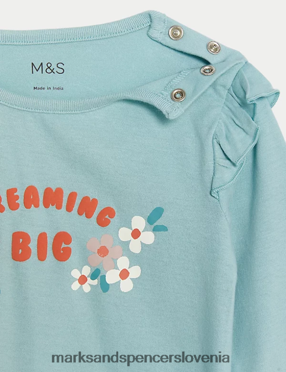 zgornji del s sloganom iz čistega bombaža svetlo teal Marks & Spencer oblačila dojenček 6T8F6X7679