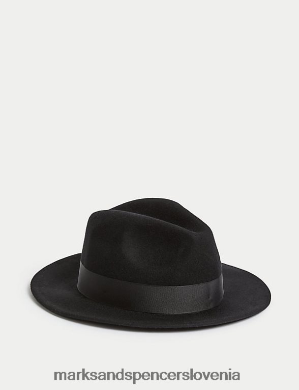 Fedora klobuk iz čiste volne z nevihtnim oblačilom Črna Marks & Spencer dodatki moški 6T8F6X6893