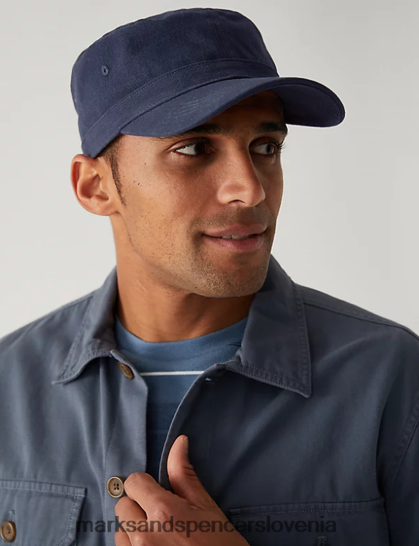 baseball kapa iz čistega bombaža temna mornarica Marks & Spencer dodatki moški 6T8F6X6002