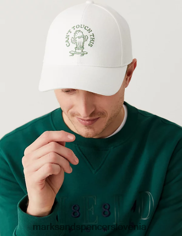baseball kapa z izvezenim sloganom iz čistega bombaža bela mešanica Marks & Spencer dodatki moški 6T8F6X5853