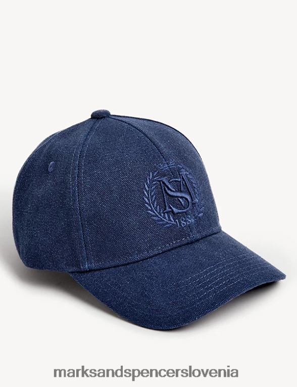 vezena baseball kapa iz mešanice bombaža modra Marks & Spencer dodatki moški 6T8F6X5419