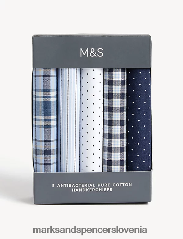 5pk antibakterijski robčki iz čistega bombaža modra mešanica Marks & Spencer dodatki moški 6T8F6X5146