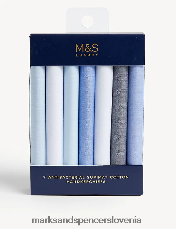 7pk antibakterijski robčki iz čistega bombaža z razkuženim zaključkom modra mešanica Marks & Spencer dodatki moški 6T8F6X5967