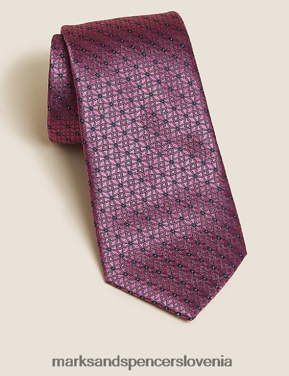 tanka geometrijska kravata iz čiste svile roza Marks & Spencer dodatki moški 6T8F6X7200