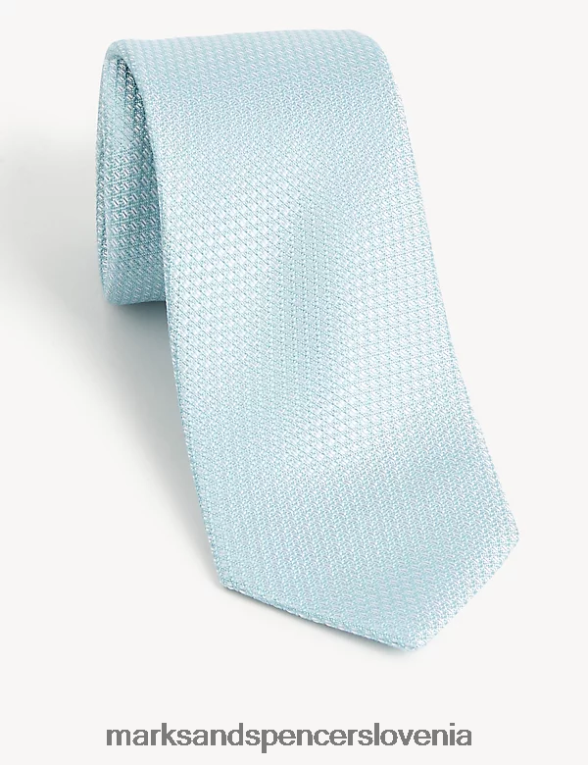 teksturirana kravata iz čiste svile prašno modra Marks & Spencer dodatki moški 6T8F6X6363