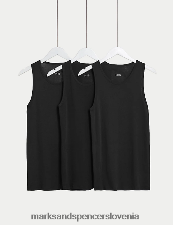 3pk brezrokavniki iz čistega bombaža Črna Marks & Spencer oblačila moški 6T8F6X5720