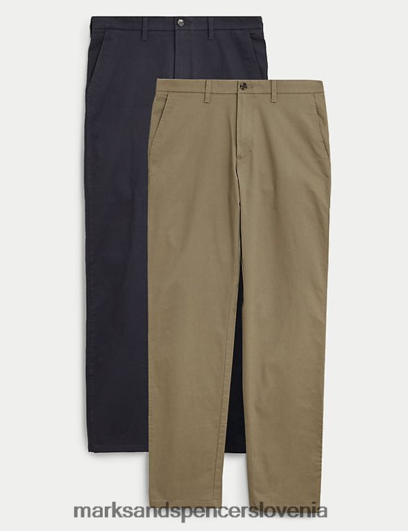 2pk regular fit raztegljivi chinos hlače kamen/mornarica Marks & Spencer oblačila moški 6T8F6X5055